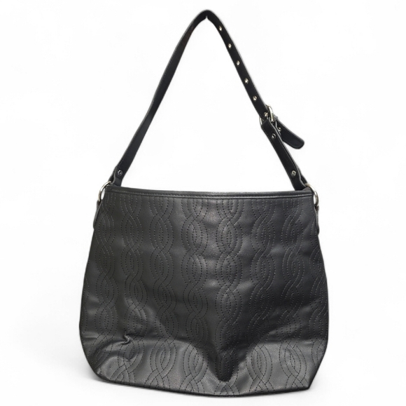 Bella Russo Black Faux Leather Shoulder bag w/Tassel NWT Adj Strap Heart Charms - Picture 2 of 10